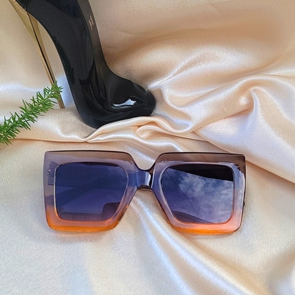 Ombre Sunglasses Square Frame Beautiful Sunglasses Radiant Brown and Orange - Picture 4 of 9